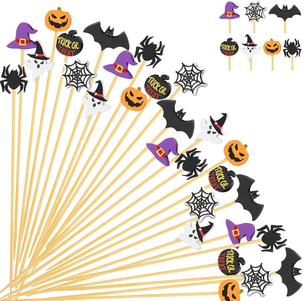 Halloween Cocktail Picks, Handmade Bamboo Holiday Toothpicks for Appetizers, 4.7 IN Long Decorati... | Amazon (US)