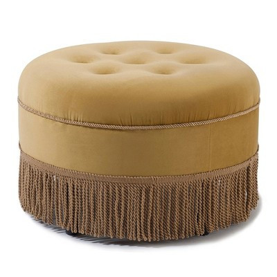 Jennifer Taylor Home Yolanda Upholstered Round Accent Ottoman, Gold Yellow Velvet with Gold Trim | Target