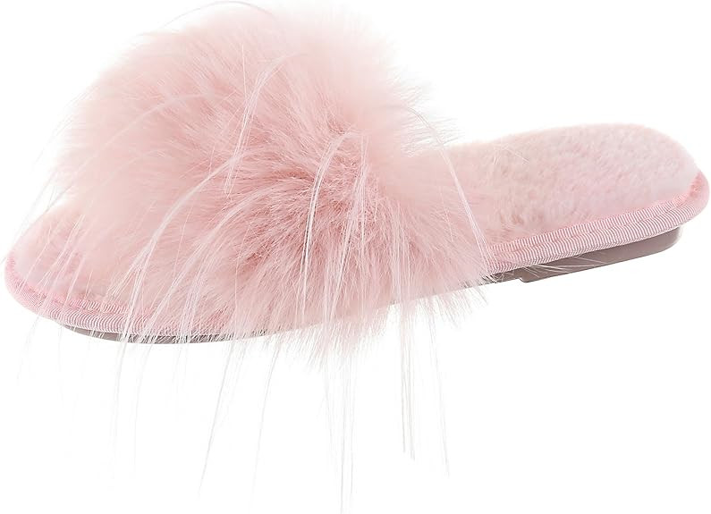 Fur Story Women's Furry Slippers Open Toe Fuzzy Slippers Memory Foam Fluffy House Slippers | Amazon (US)