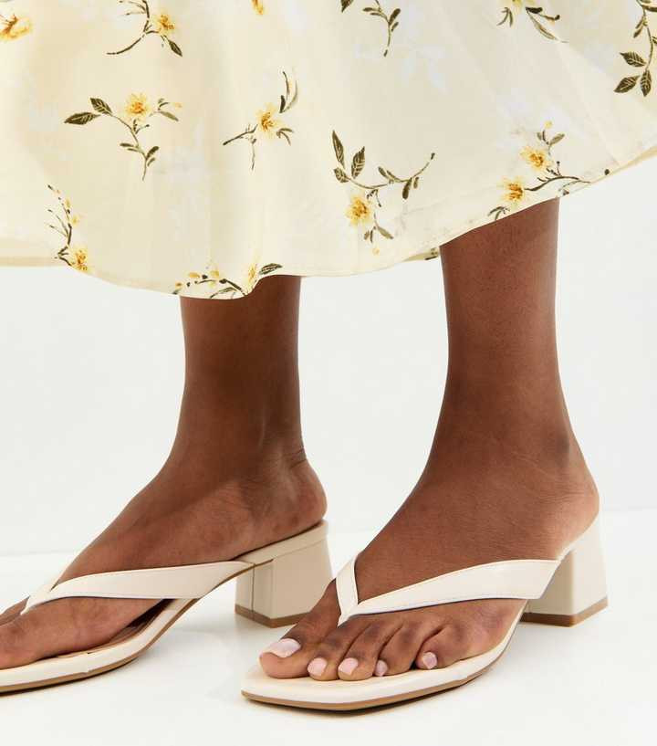 Off White Faux Leather Toe Post Block Heel Sandals | New Look | New Look (UK)