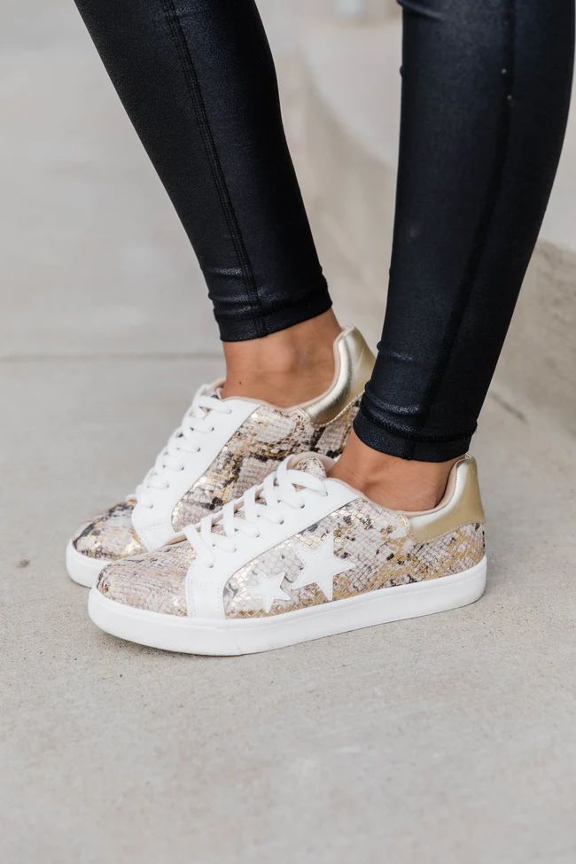 Kendra Snakeskin Star Sneakers Gold | The Pink Lily Boutique