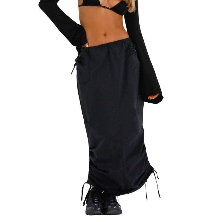 Sunisery Women Cargo Skirts 90s Drawstring Low Waisted Ruched Maxi Skirt with Pockets Vintage Pun... | Walmart (US)