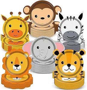 60 Count Jungle Safari Party Paper Plates Animal Shaped Disposable Plates Safari Theme Party Plat... | Amazon (US)