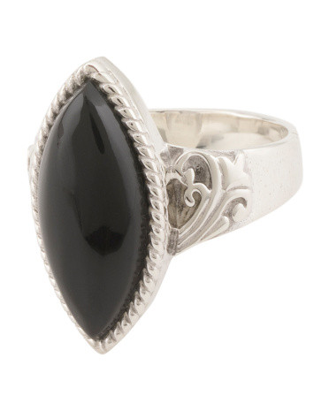 Made In Mexico Sterling Silver Onyx Marquise Textured Ring | TJ Maxx
