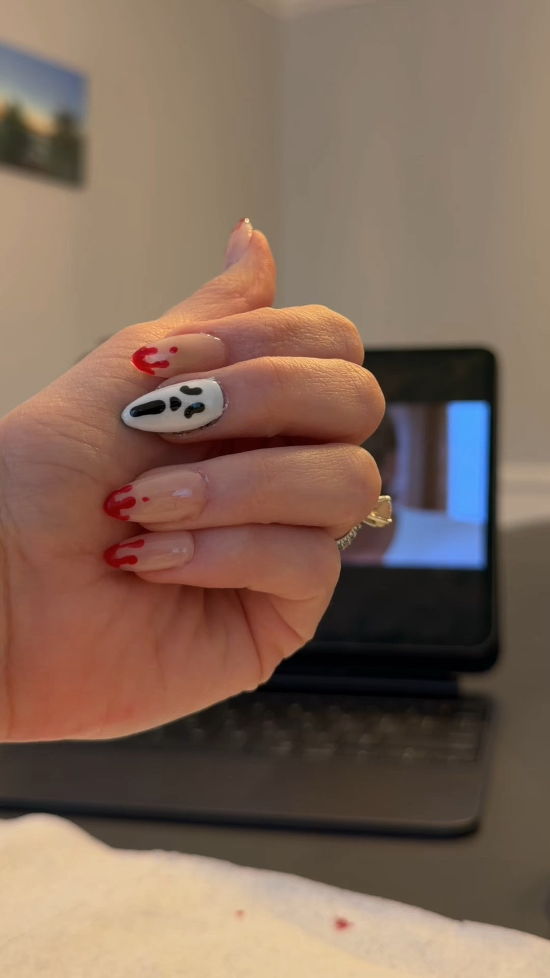 Cute? Scary? Both. Always both. 🩸💅 #fyp #halloweennails #ghostfacenails 

#LTKHalloween #LTKFindsUnder50 #LTKStyleTip