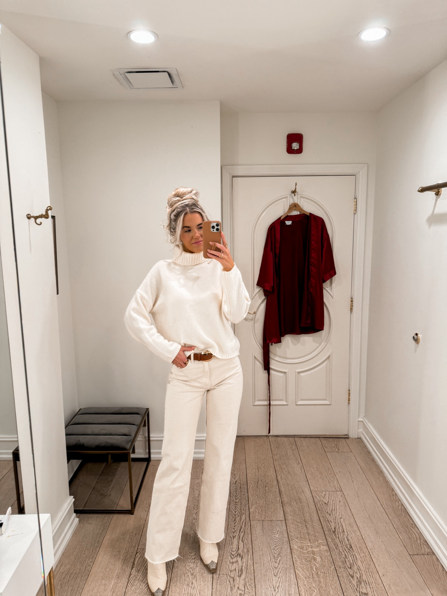 size 25 long in cream denim jeans! size small in sweater (slightly oversized) size UP in booties! size xs in coat 

#LTKwedding #LTKshoecrush #LTKfindsunder50