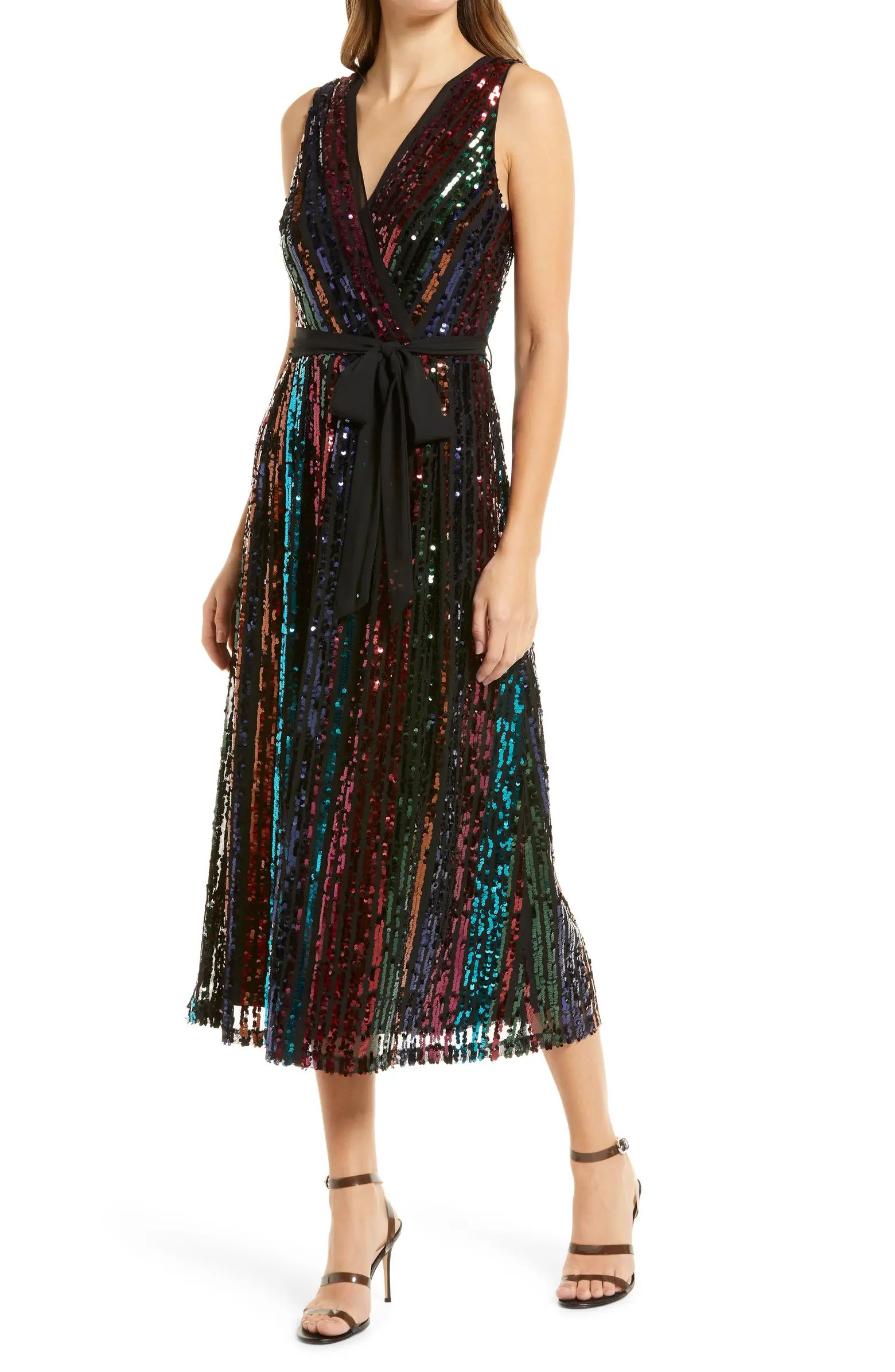 Julia Jordan Rainbow Sequin Stripe Fit & Flare Cocktail Dress | Nordstrom | Nordstrom