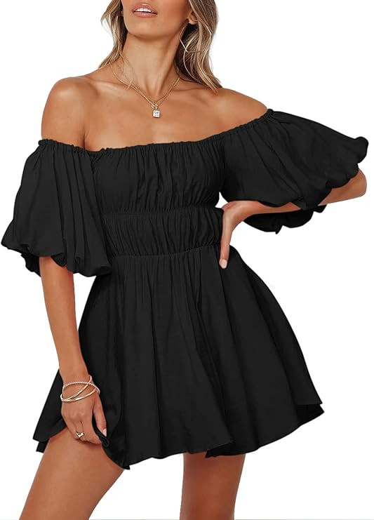 Dokotoo Womens Off Shoulder Summer Dresses Short Lantern Sleeve Ruffle Elastic Waist A-Line Casua... | Amazon (US)
