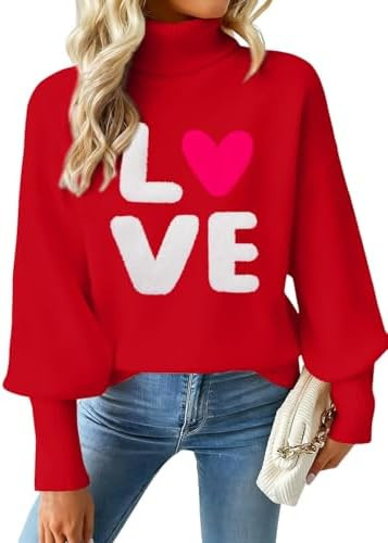 Valentines Sweater Women Love Hearts Turtleneck Sweaters Lightweight Knited Outfits Valentines Da... | Amazon (US)