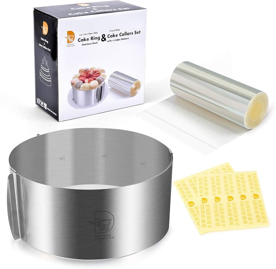 Cake Mold and Acetate Sheets for Baking, 6 to12 Inches Adjustable Stainless Steel Cake Ring, 5.5 ... | Amazon (US)