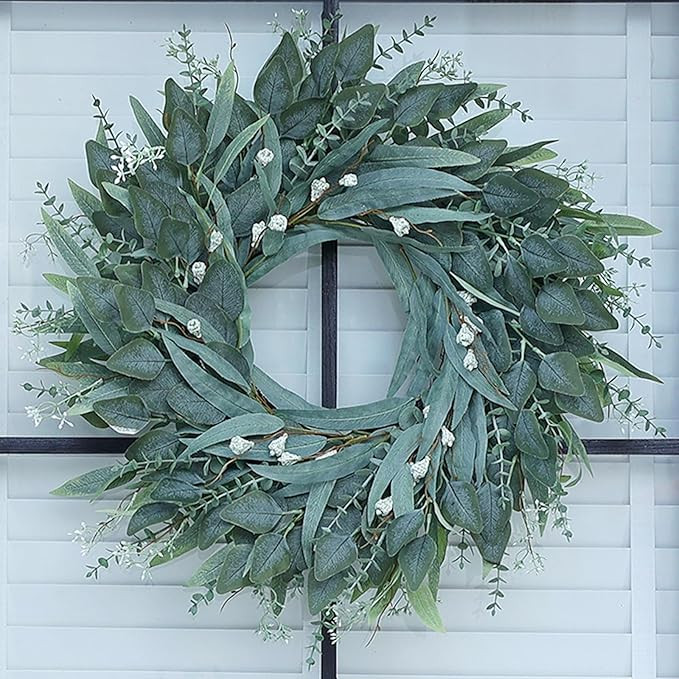 26" Eucalyptus Wreath for Front Door - Large Artificial Greenery Outdoor Wreath for Porch, Window... | Amazon (US)
