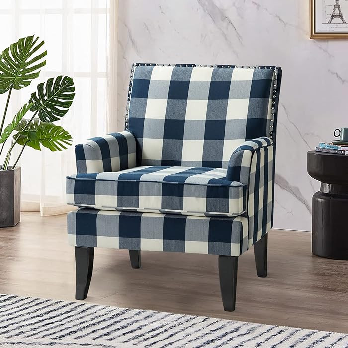 HULALA HOME Modern Accent Chair with Arms and Wooden Legs, Buffalo Plaid Accent Chair Armchair Hi... | Amazon (US)