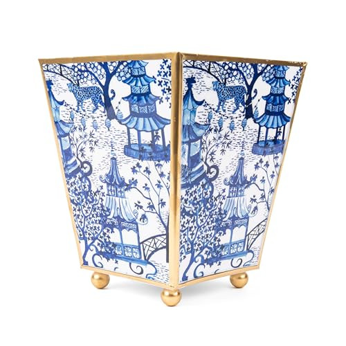 Jaye's Studio Decorative Blue and White Planter Pot, Square Planters for Indoor Plants, 4in Plant Pots Metal Cachepot, Square Flower Pot White and Gold Planter Chinoiserie Planter Oriental Decor | Amazon (US)