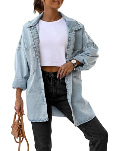 Saodimallsu Women's Oversized Denim Jackets Casual Button Down Long Boyfriend Jean Coats with Poc... | Amazon (US)