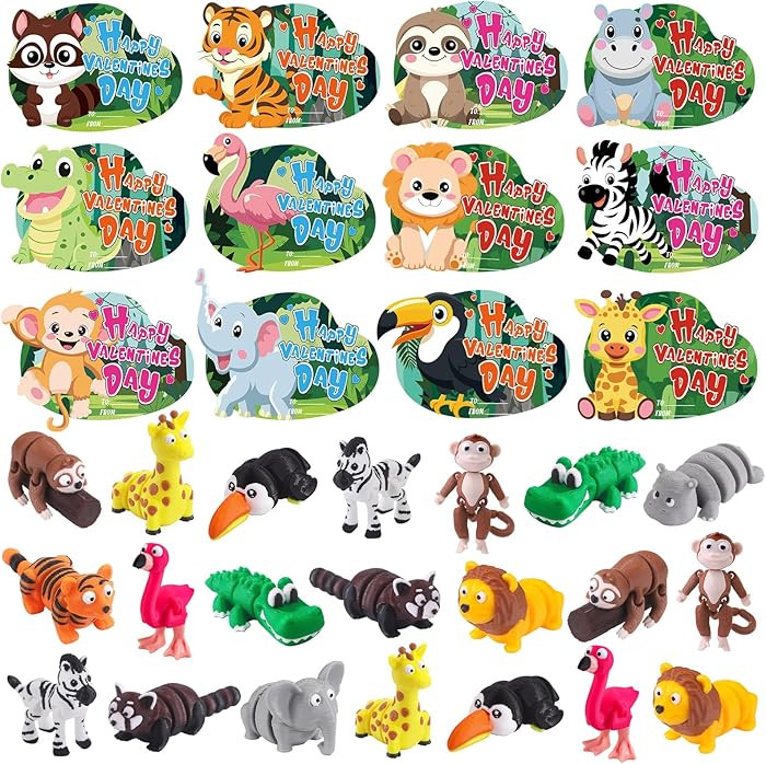 24Pcs Valentines Mini 3D Printed Forest Animals for Kids 12 Styles 3D Printed Figurines with Card... | Amazon (US)