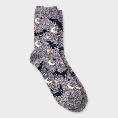 Women's Celestial Bats Halloween Cozy Crew Socks - Hyde & EEK! Boutique Gray 4-10 | Target