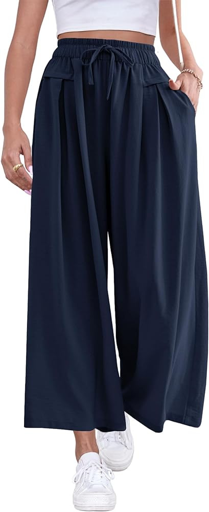 ZJCT Wide Leg Palazzo Pants for Women Summer Beach Pants Flowy Loose Casual Lounge Pajama Yoga Pa... | Amazon (US)