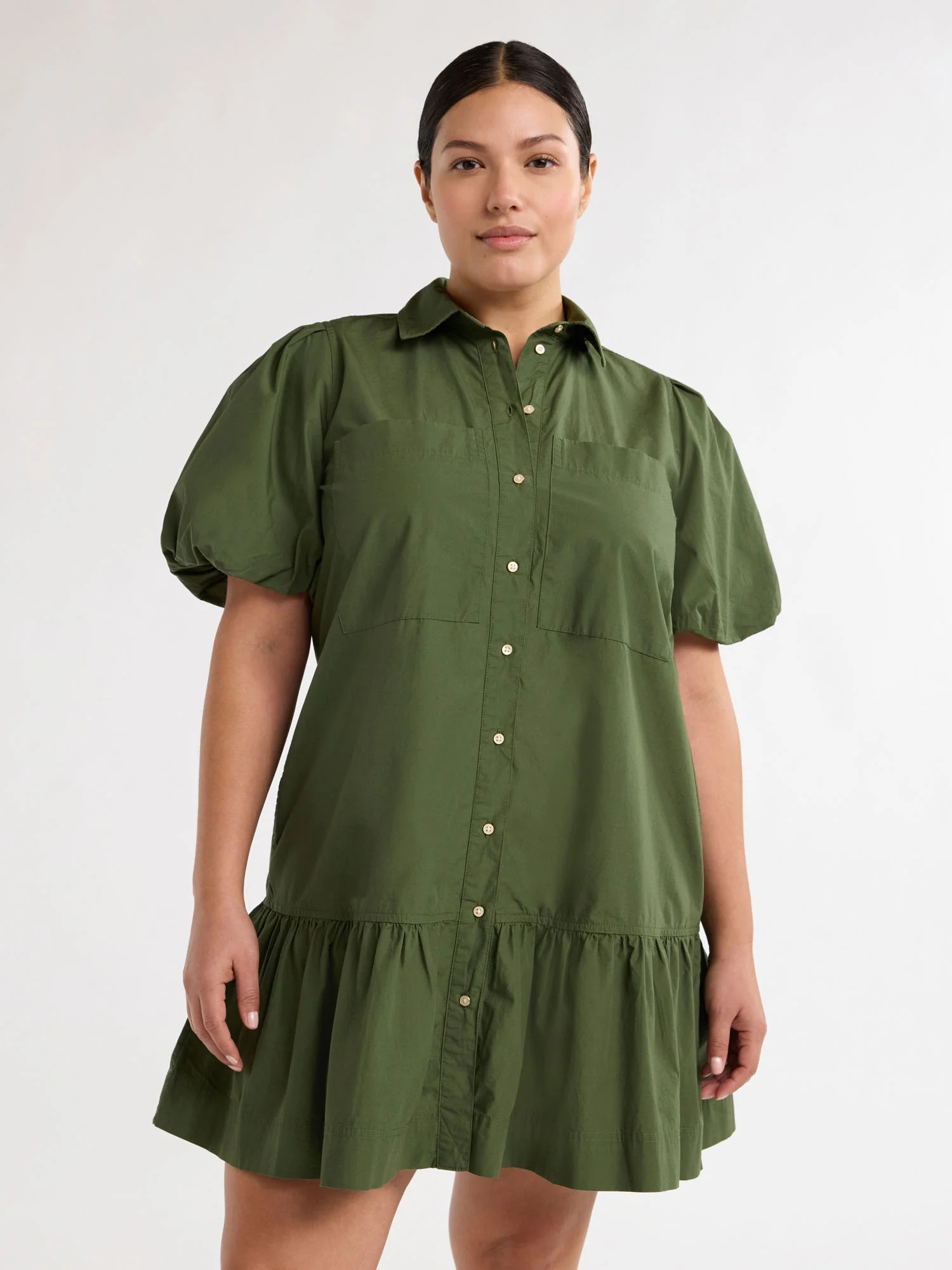 Free Assembly Women’s and Women's Plus Cotton Ruffle Mini Dress with Puff Sleeves, Sizes XS-4X | Walmart (US)