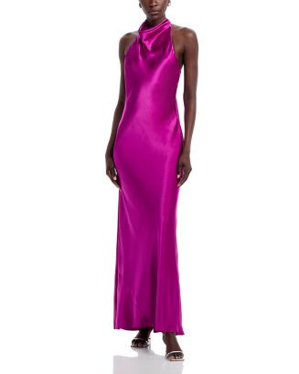 AQUA Charmeuse Halter Neck Long Dress - Exclusive  | Bloomingdale's Women | Bloomingdale's (US)