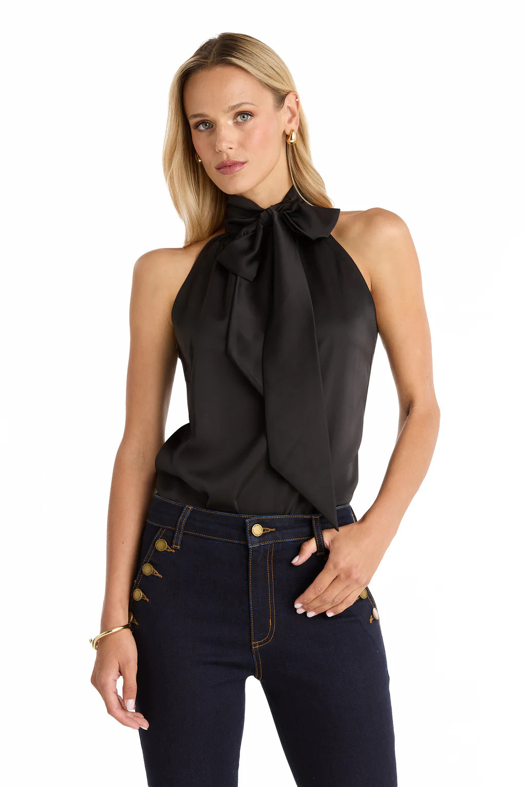 Rina Tie Neck Blouse - Black | The Noli Shop