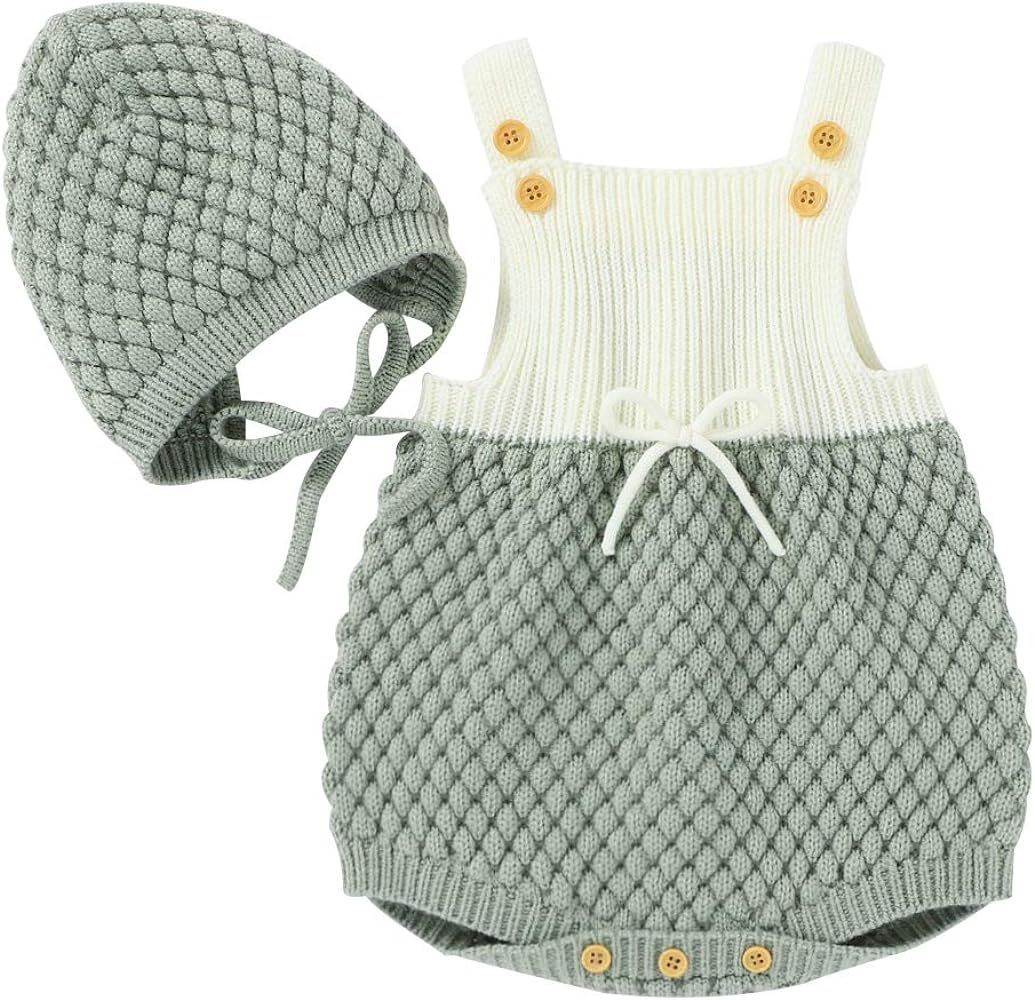 Toddler Baby Girl Boy Knit Romper Kids Sleeveless One Piece Bodysuit Jumpsuit with Hat Fall Winter O | Amazon (US)