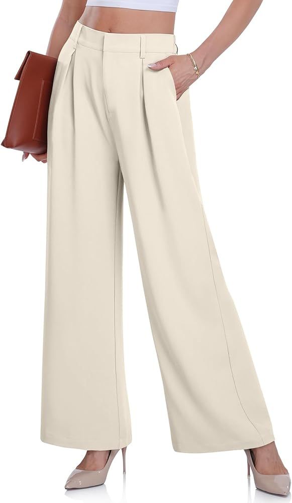 DACESLON Women's Causal Wide Leg Pants High Elastic Waisted in the Back Business Work Trousers Lo... | Amazon (US)