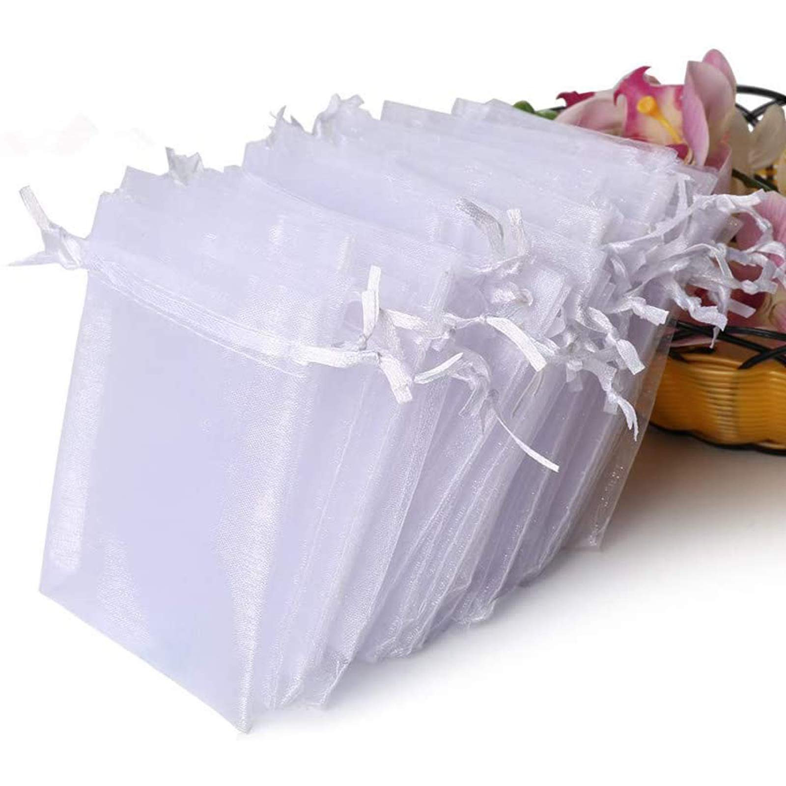 Hopttreely 100PCS Premium Sheer Organza Bags, White Wedding Favor Bags with Drawstring, 4x4.72 Je... | Amazon (US)