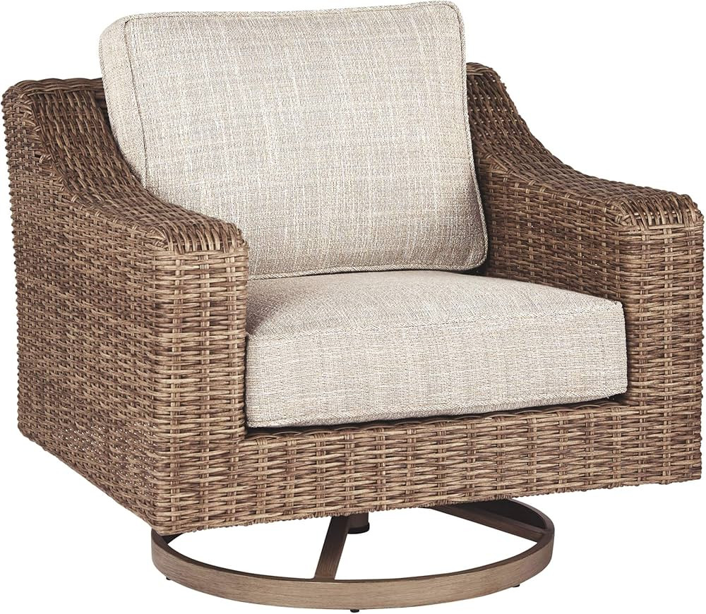 Signature Design by Ashley Beachcroft Outdoor Swivel Wicker Patio Lounge Chair, Beige | Amazon (US)