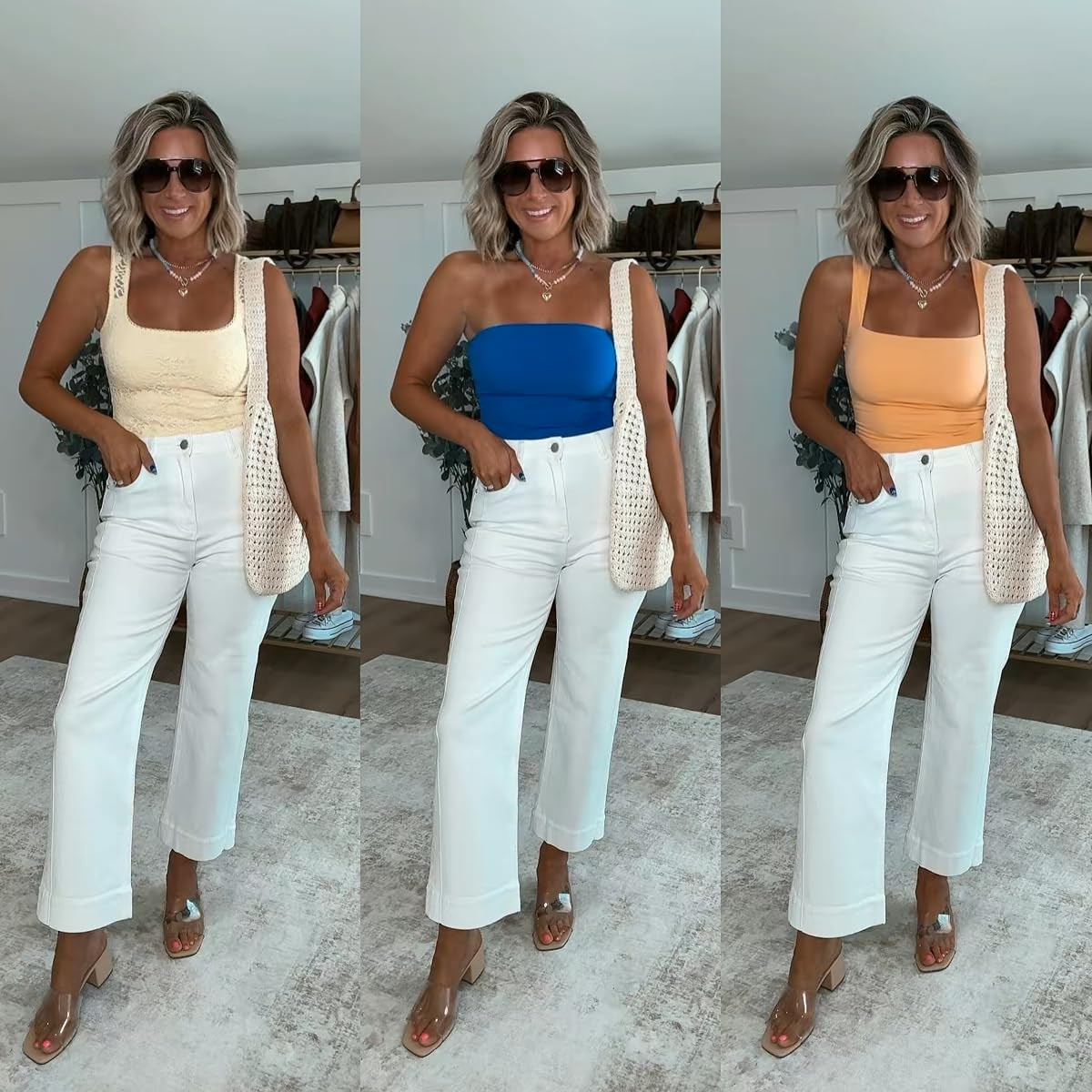 From errands to brunch dates, these colorful tops are the easiest way to brighten up your summer outfit! Loving the yellow lace square neck tank top, bright blue strapless top, and the square neck tank top - so easy to pair with comfy white pants for a bright summer outfit.  

 #LTKootd #LTKmomlife #LTKSeasonal