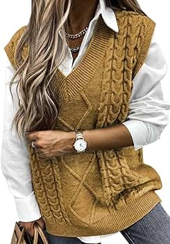 HOTAPEI Sweater Vest Women Oversized V Neck Sleeveless Sweaters Womens Cable Knit Tops | Amazon (US)