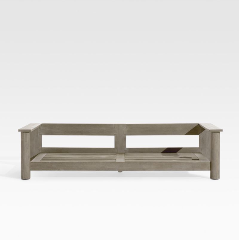 Ashore Grey Wash Mahogany Wood Outdoor Patio Sofa + Reviews | Crate & Barrel | Crate & Barrel