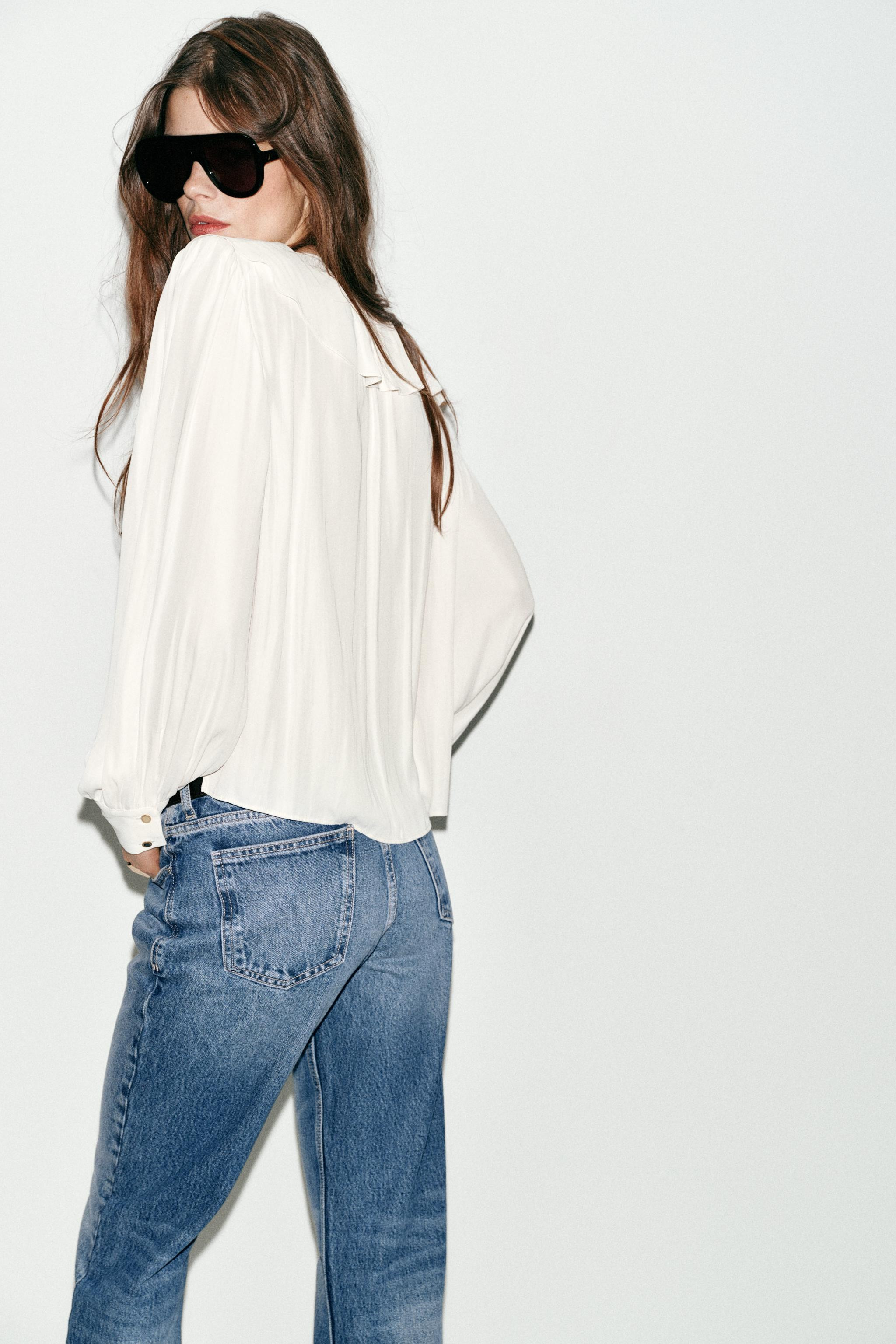 SATIN EFFECT BLOUSE WITH RUFFLES AND SHOULDER PADS | Zara US