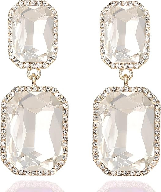 Vintage Rhinestone Statement Earrings Fancy Big Crystal Rectangle Drop Dangle Earrings Evening Pr... | Amazon (US)