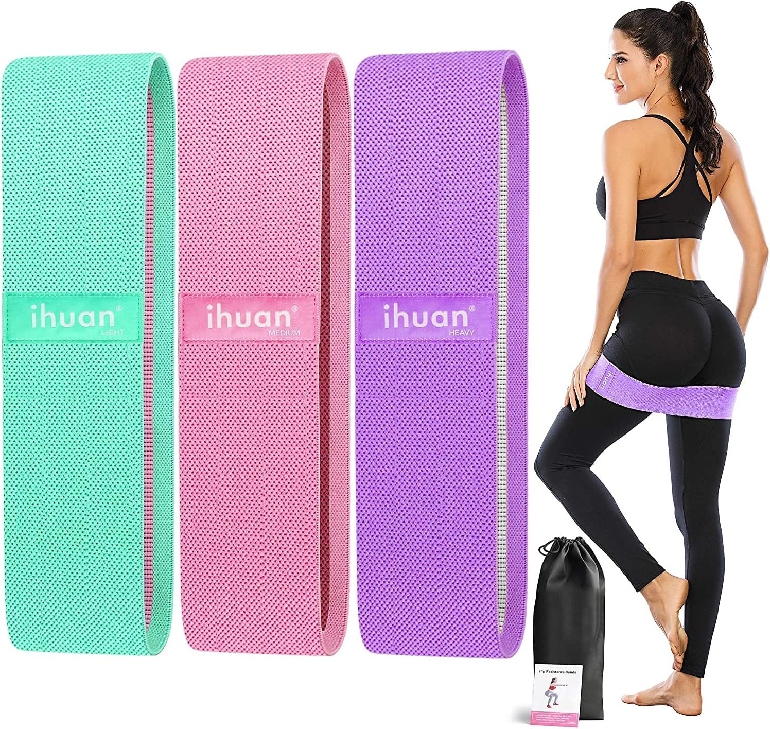 ihuan Resistance Bands for Legs and Butt, 3 Levels Exercise Band, Anti-Slip & Roll Elastic Workou... | Amazon (US)
