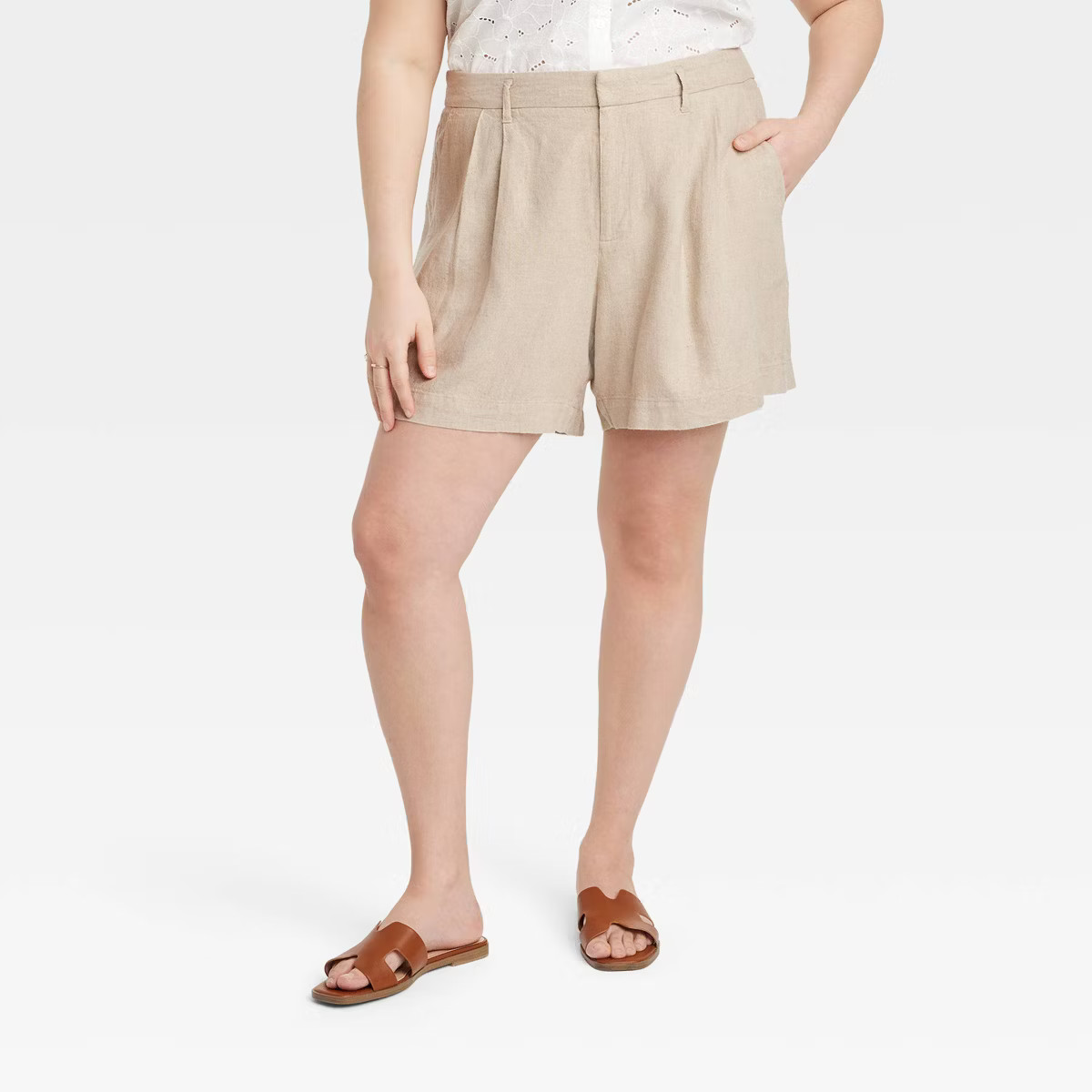 Women's High-Rise Linen Pleated Front Shorts - A New Day™ | Target