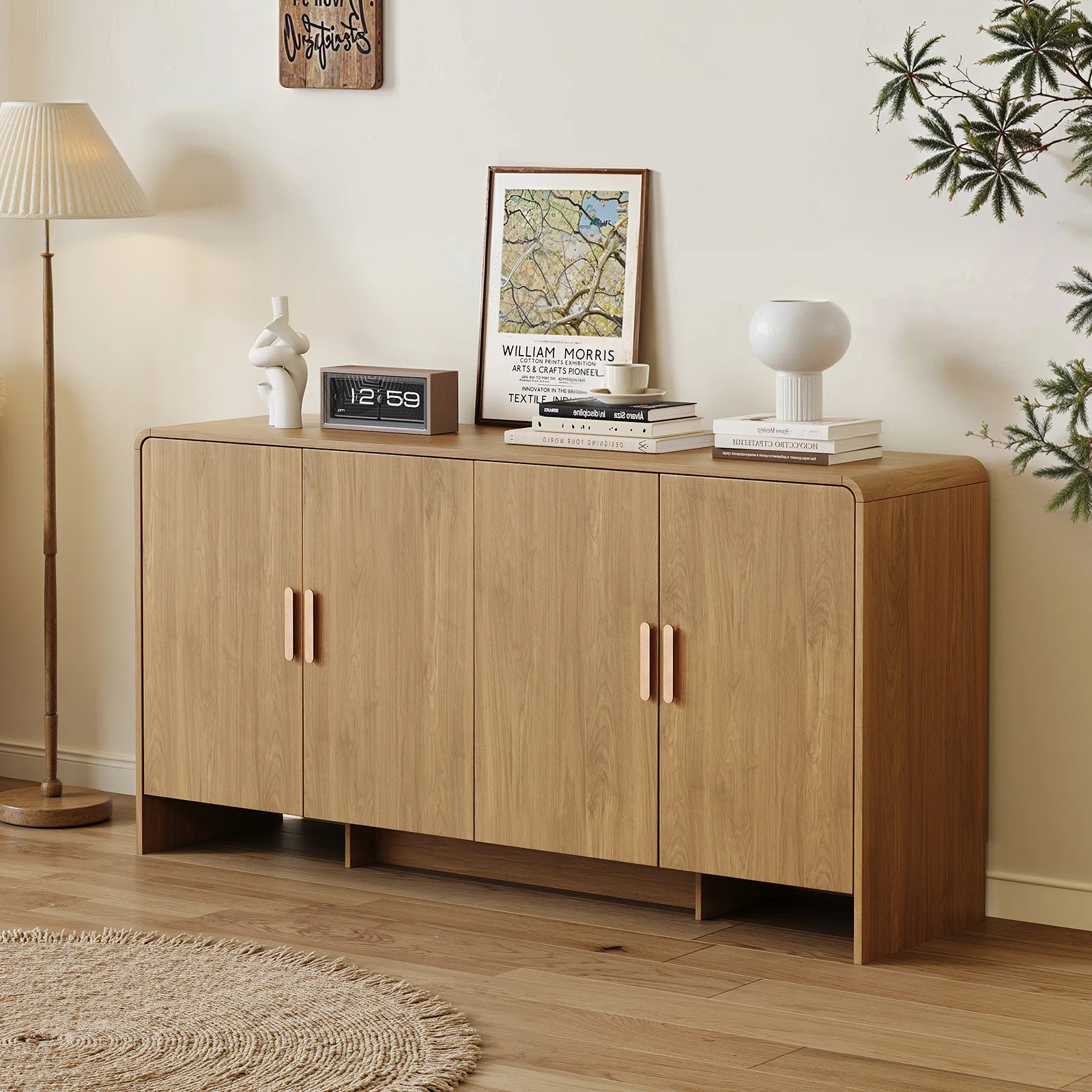 60” Sideboard Curved Cabinet With 4 Doors | Wayfair North America