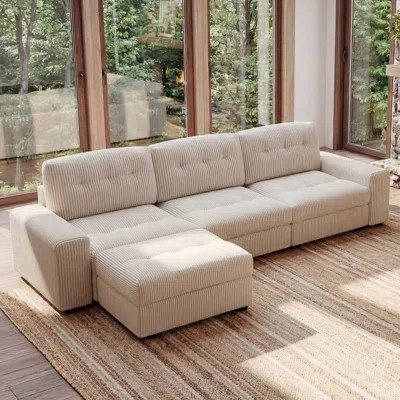 Corduroy Tufted 3-Seat Sofa Spacious Seats L-Shaped Apartment Couch | Wayfair North America
