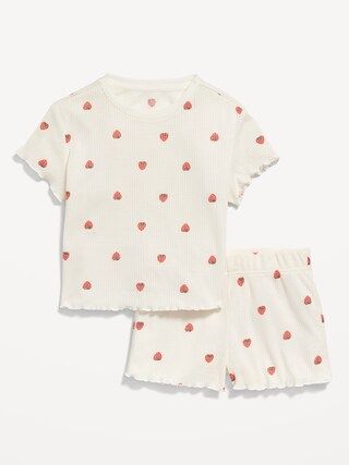 Rib-Knit Lettuce-Edge Pajama T-Shirt & Shorts Set for Girls | Old Navy (CA)