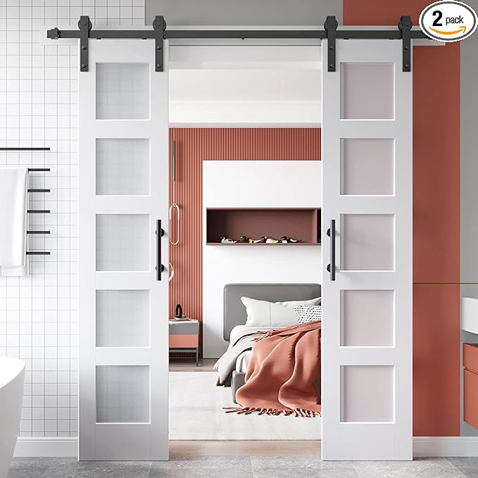 EaseLife 36 x 84 inch (Double 18x84 Door) Glass Barn Door with 6.6FT Sliding Hardware Kit Include... | Amazon (US)