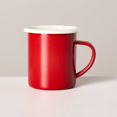 12oz Enameled Porcelain Christmas Mug Red/Cream - Hearth & Hand™ with Magnolia | Target