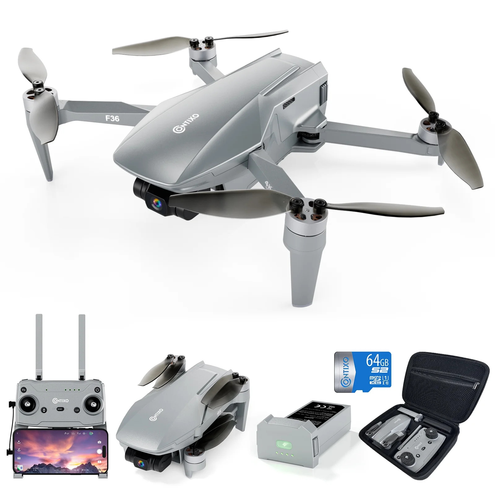 Contixo F36 Drone with 4K Camera - Foldable Brushless Motor, 3-Axis Self stabilizing Gimbal, and ... | Walmart (US)