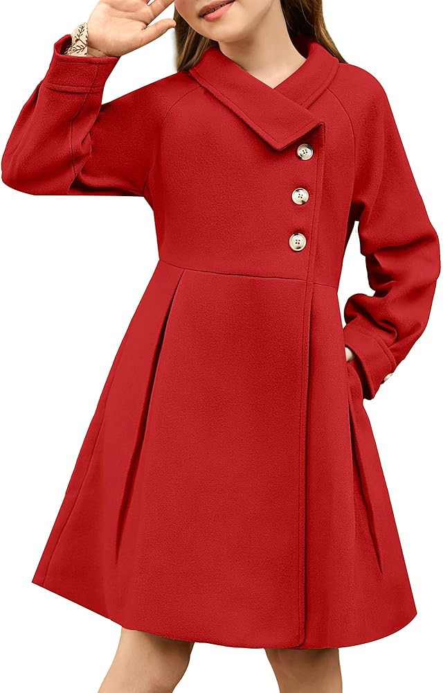 GRACE KARIN Girls Dress Coat Kids Wool Lapel Long Button Jackets Fall Winter Outerwear Peacoat wi... | Amazon (US)