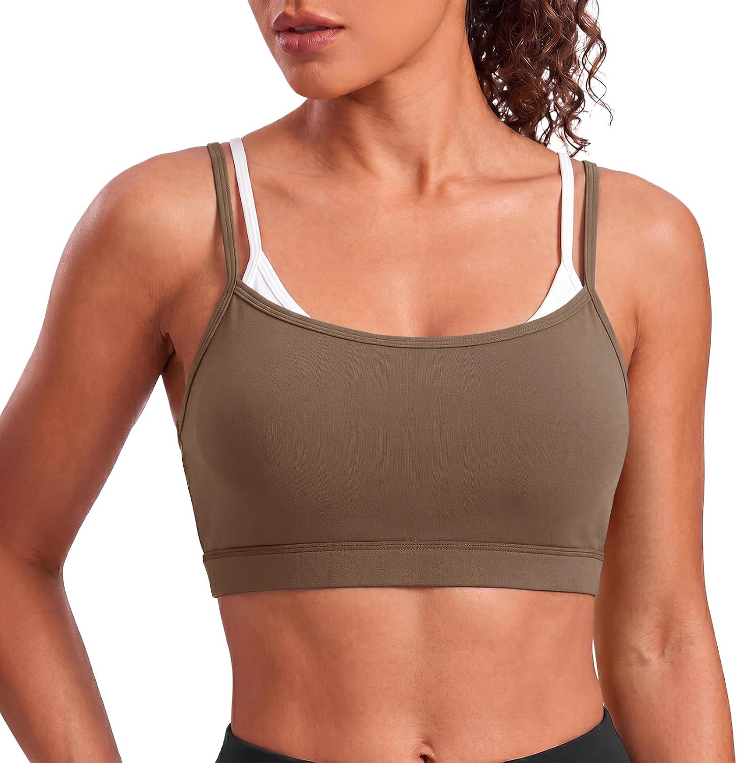 Aoysky Womens Strappy Sports Bras Color Block Faux Layered Sports Bra | Amazon (US)