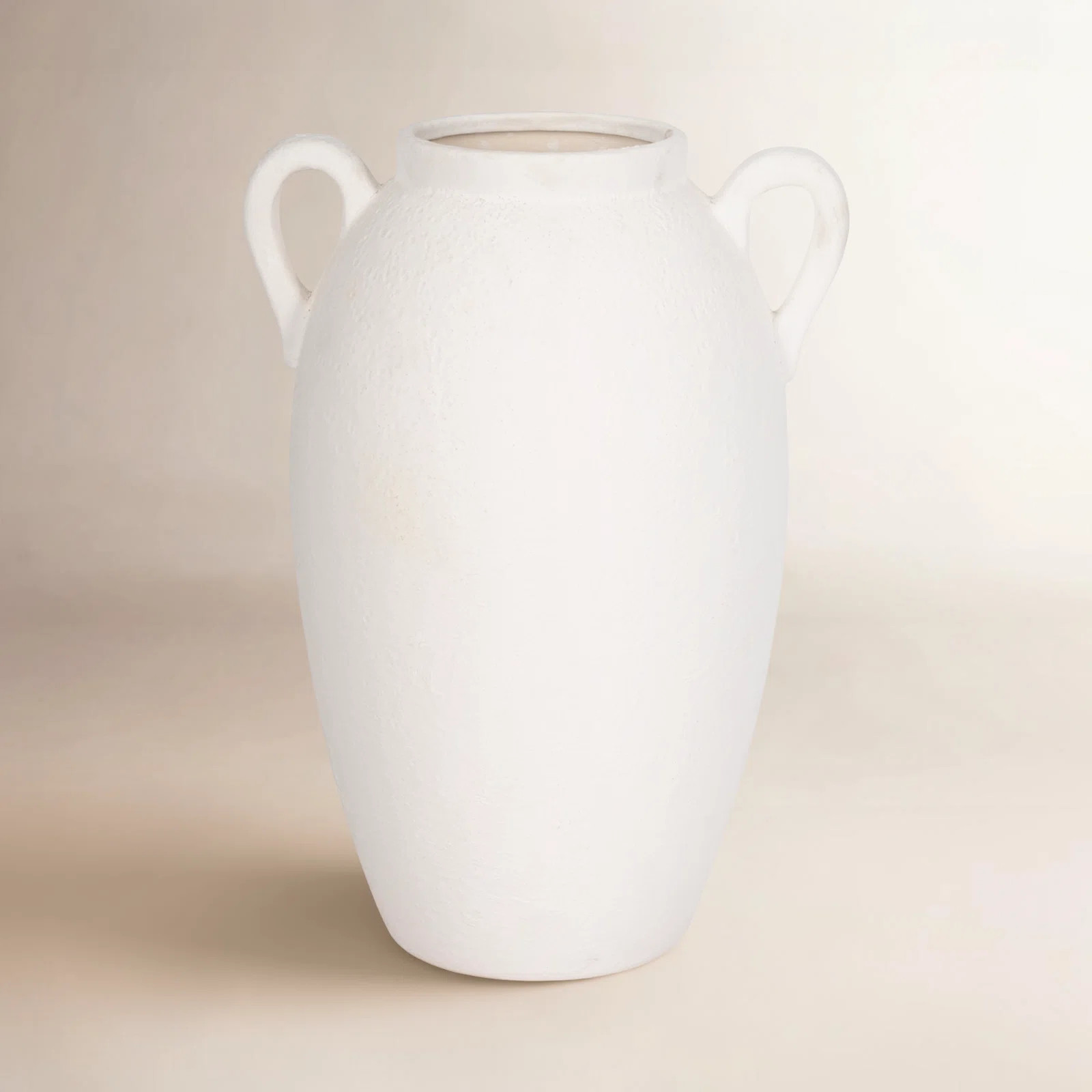 Rachael Neutral Stoneware White Textured Amphora Jug with Handles Vase | Wayfair North America