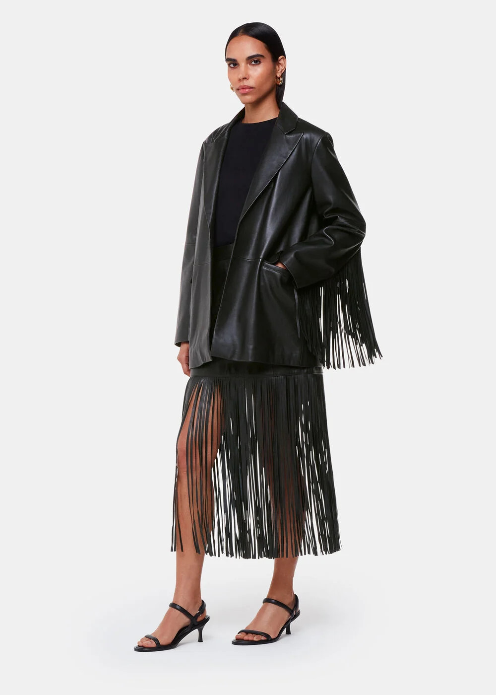 Black Gia Leather Fringed Jacket | WHISTLES | Whistles UK | | Whistles