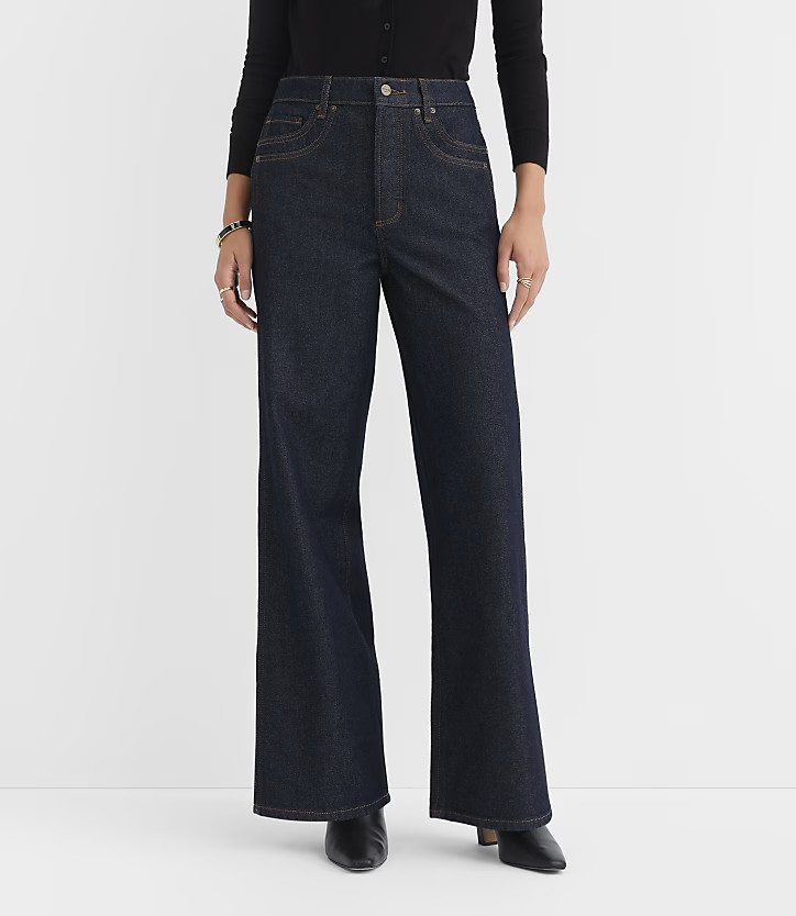 Rivete Side Paneled High Rise Relaxed Wide Leg Jeans in Clas | LOFT
