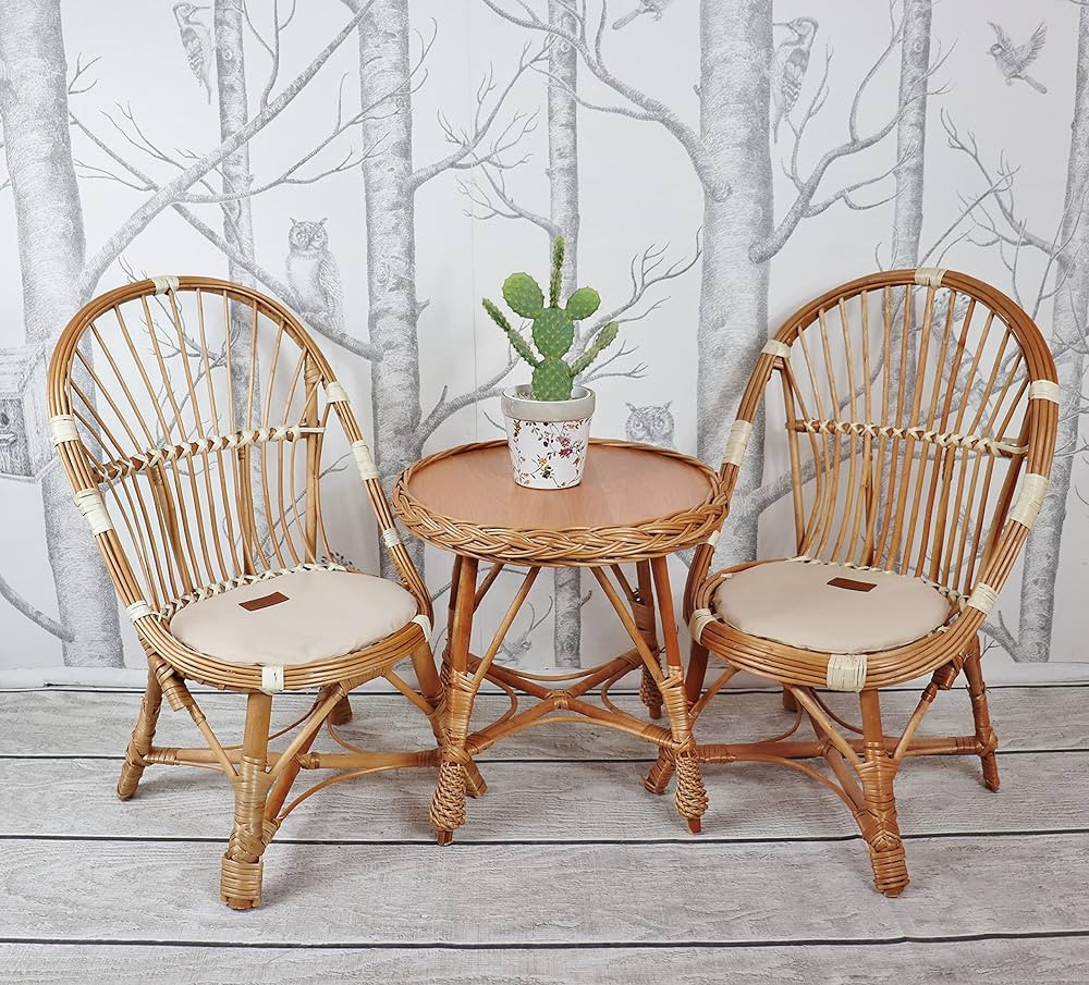 CACKOO Handmade 3-Piece Wicker Kids Toddlers Multipurpose Activity Table Furniture Set for Nurser... | Amazon (US)