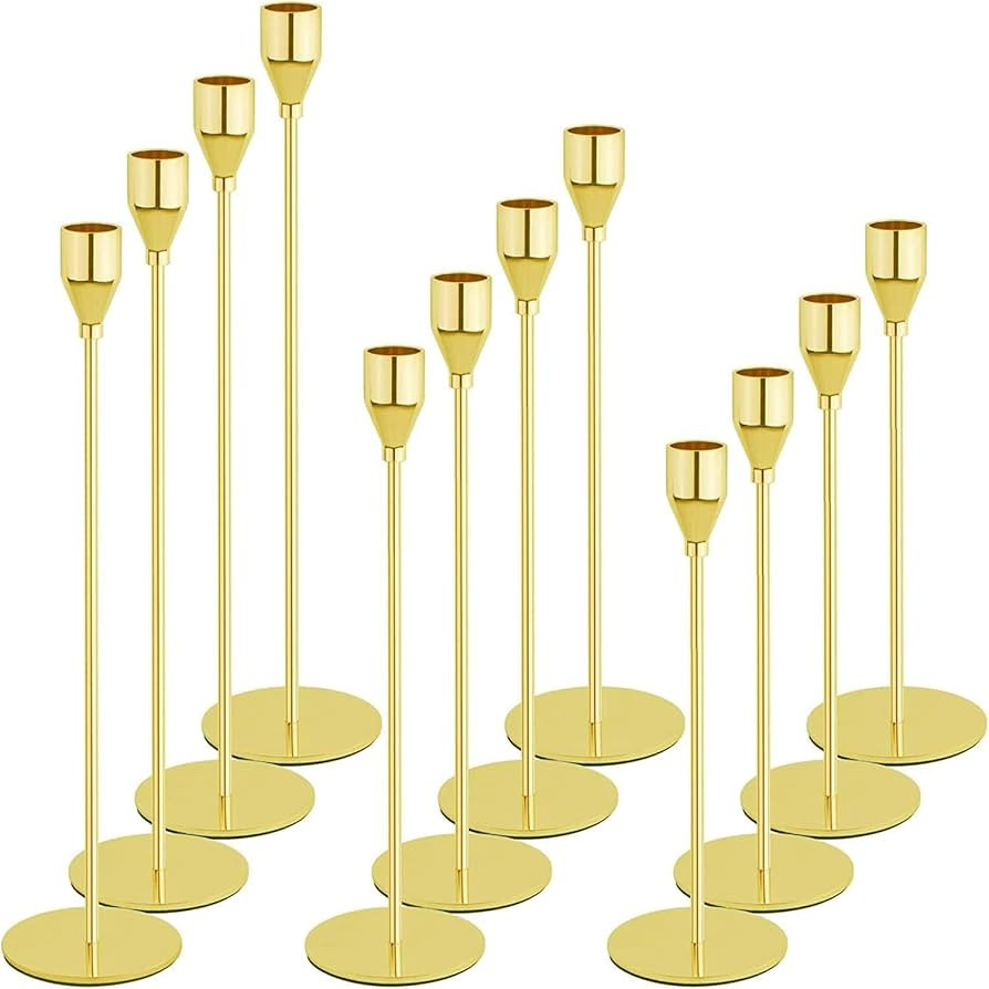 Gold Candlestick Holder Set of 12 for Taper Candles, Decorative Candle Holders Bulk Candle Stick ... | Amazon (US)