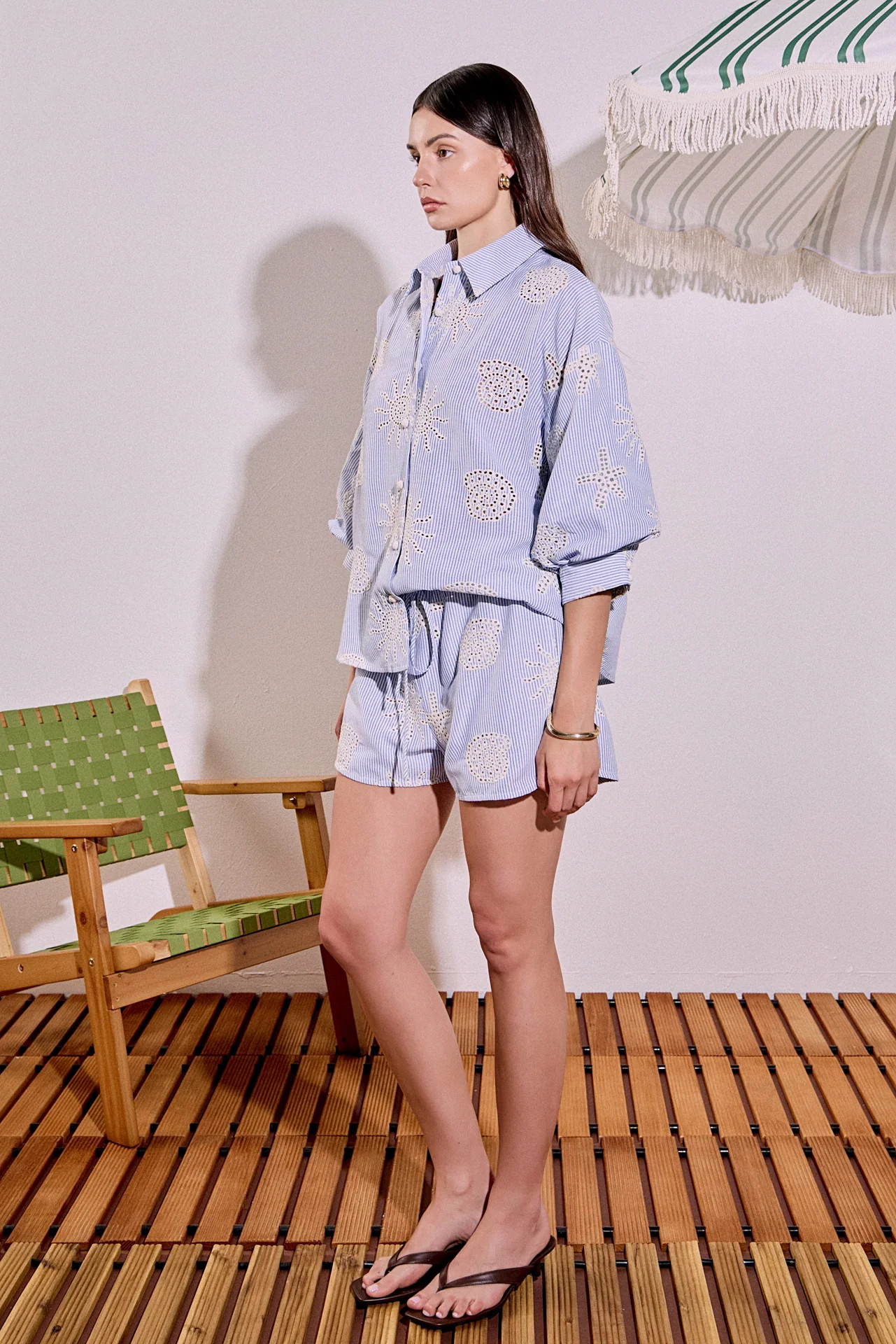 Striped Embroidery Detail Shorts | English Factory