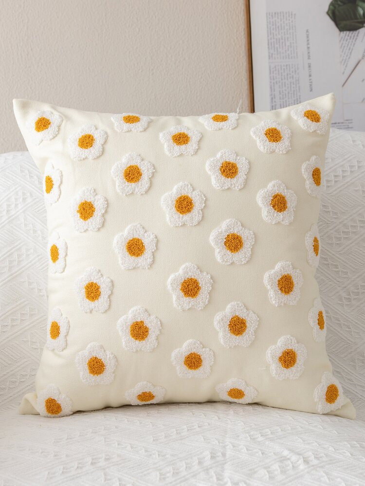 1pc Flower Embroidery Cushion Cover Without Filler, Modern Woven Fabric Decorative Throw Pillow C... | SHEIN